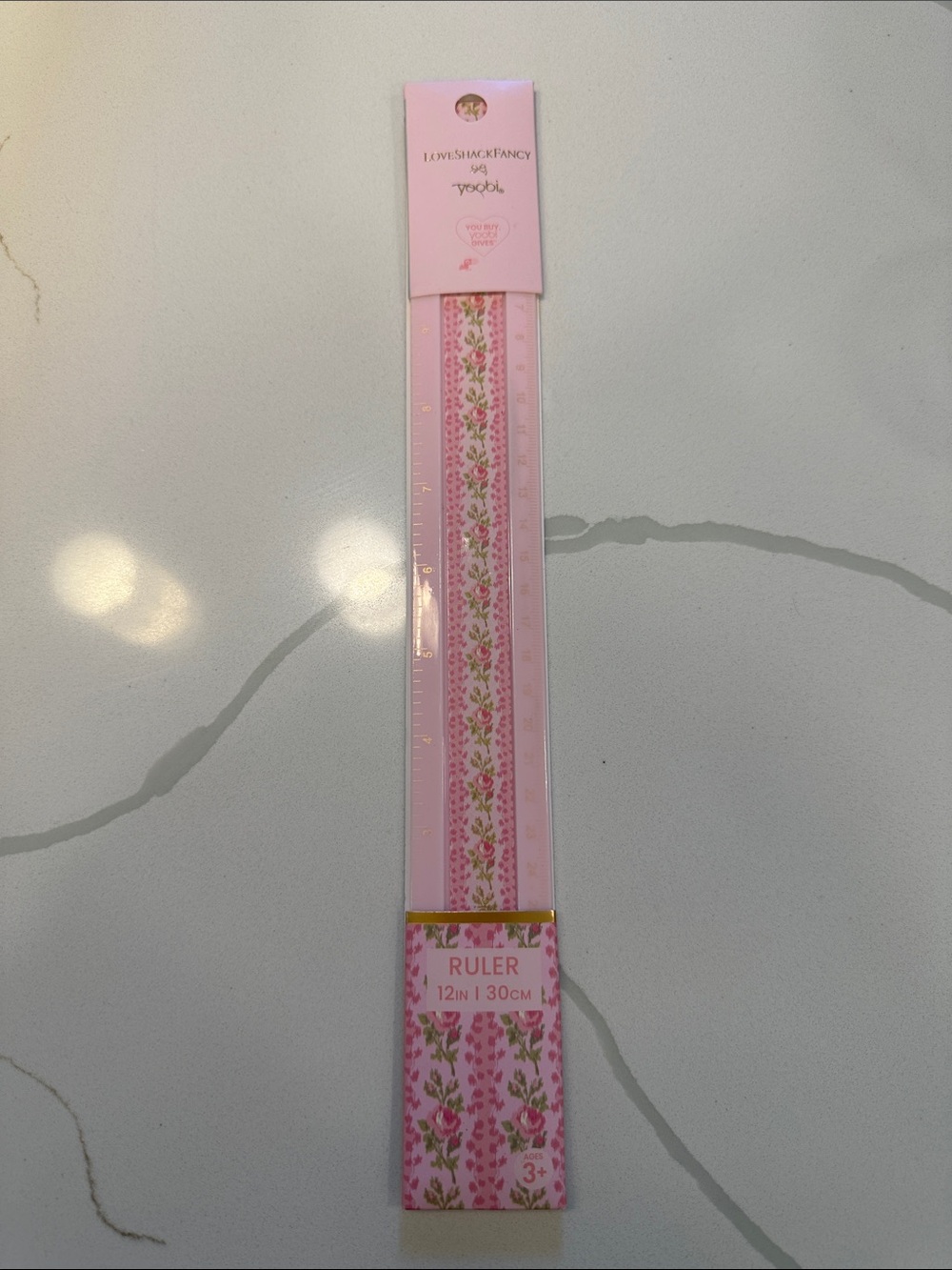 NWT LoveShackFancy x target Yoobi Blooming Heirloom 12" Ruler Strawberry 🩷🍓🪷